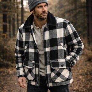 VTG 90s Express Mens Buffalo Plaid Wool Sherpa Chore Jacket M Lumberjack Ranch